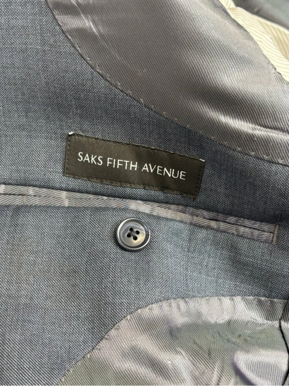 Saks Fifth Avenue Mens Trim Fit Slate Blue 100% Wool 2 Piece Suit Trousers Pants